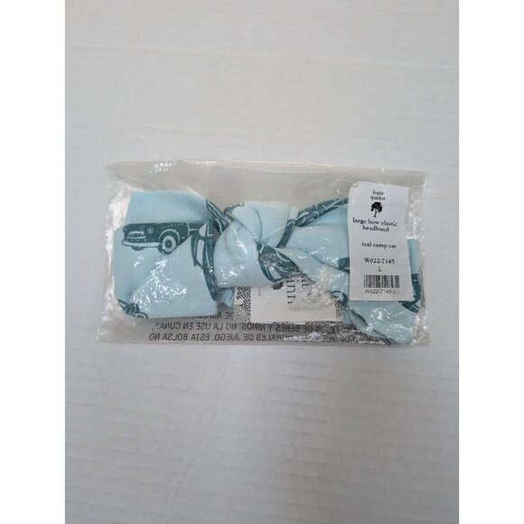 Kate Quinn Organic Cotton Large Bow Elastic Headband Teal Camp Car Large - Picture 1 of 2